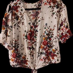 Tie-Front Floral Flowy Spring Blouse